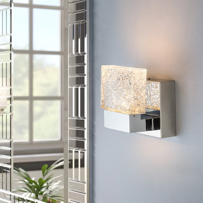 Applique murale LED intégrée C Cattleya en acier inoxydable 3000K avec abat-jour en verre artistique - Chrome