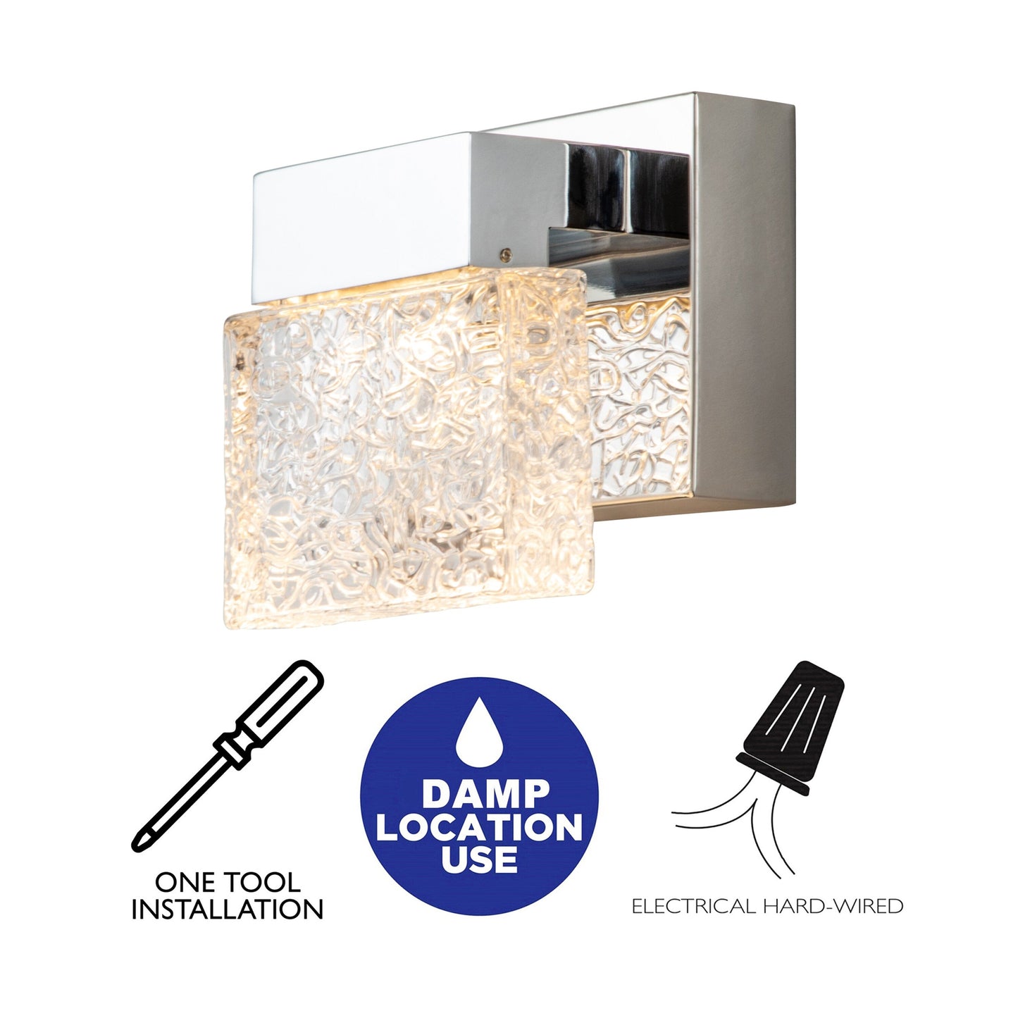 Applique murale LED intégrée C Cattleya en acier inoxydable 3000K avec abat-jour en verre artistique - Chrome