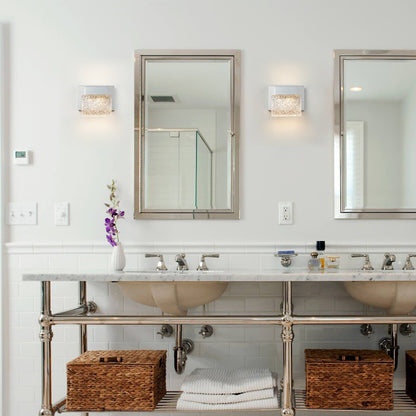 Applique murale LED intégrée C Cattleya en acier inoxydable 3000K avec abat-jour en verre artistique - Chrome