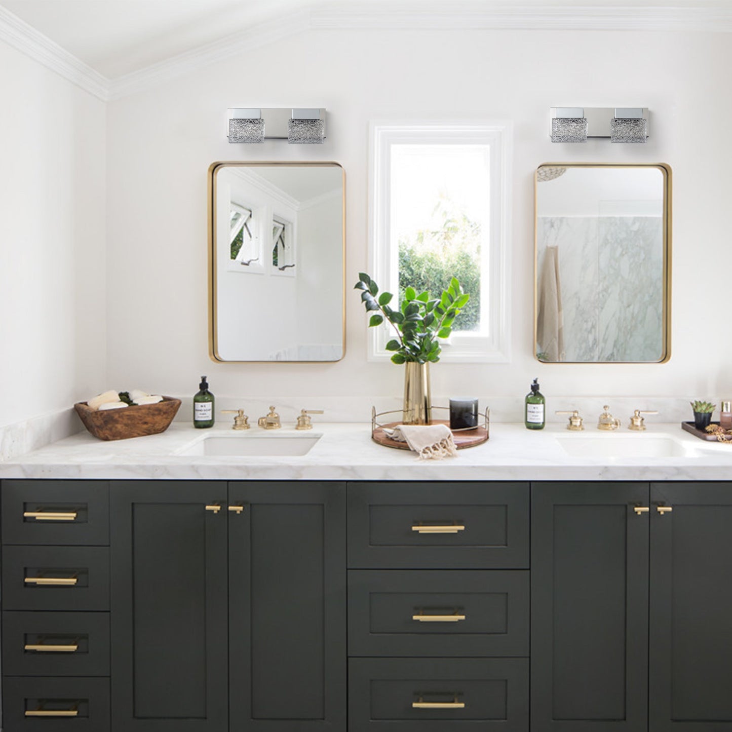 Applique murale LED intégrée C Cattleya en acier inoxydable 3000K avec abat-jour en verre artistique - Chrome