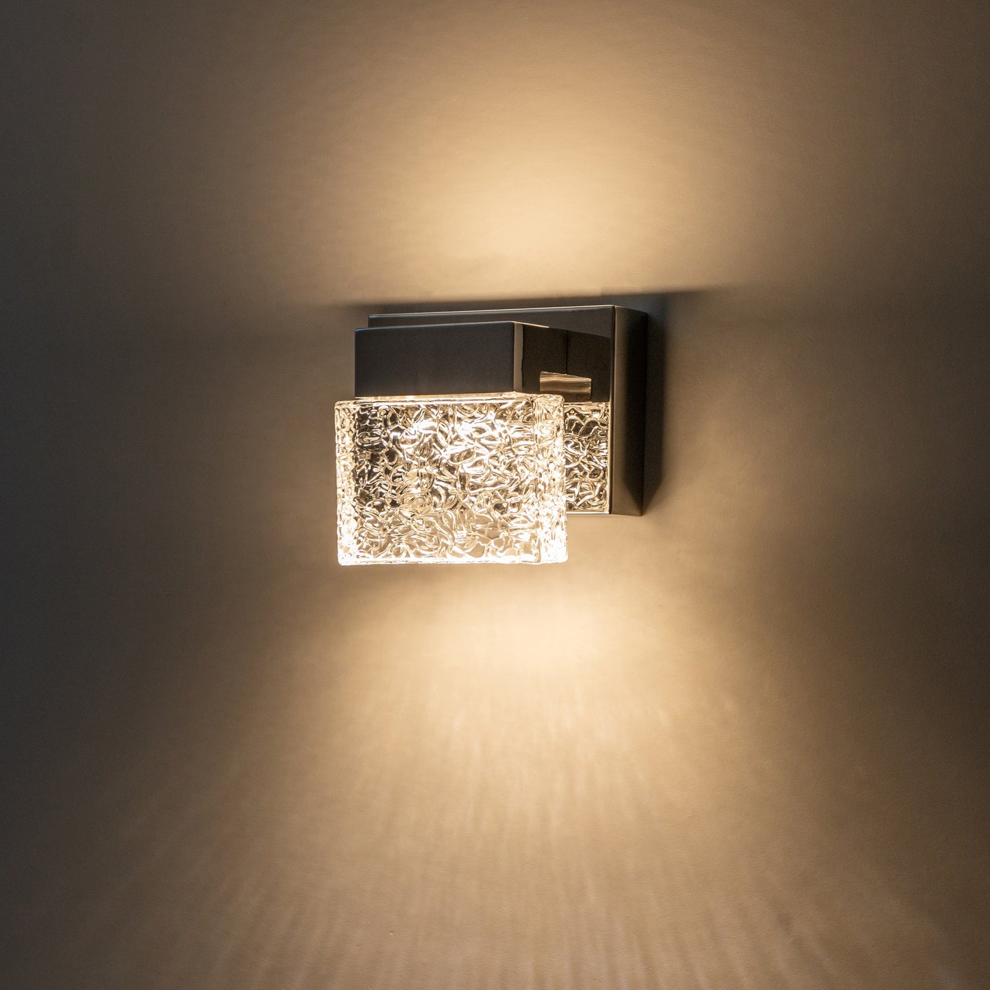 Applique murale LED intégrée C Cattleya en acier inoxydable 3000K avec abat-jour en verre artistique - Chrome