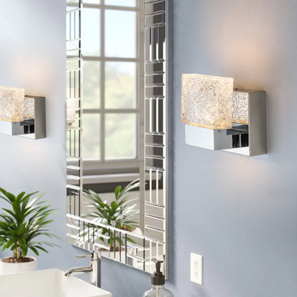 Applique murale LED intégrée C Cattleya en acier inoxydable 3000K avec abat-jour en verre artistique - Chrome