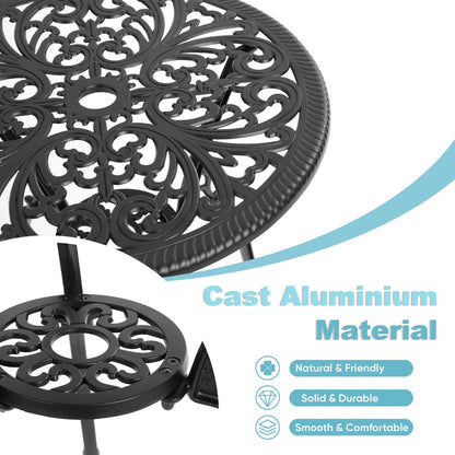 Ensemble table et chaises papillon d'extérieur en aluminium 3 pièces avec trou pour parasol