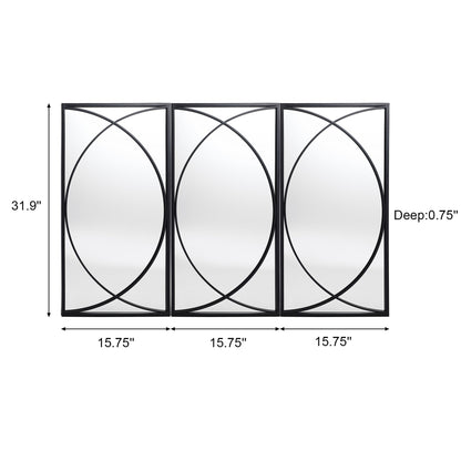 Ensemble de 3 miroirs muraux rectangulaires en métal noir - 31,9 cm (H) x 15,75 cm (L) x 0,75 cm (P)
