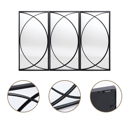 Ensemble de 3 miroirs muraux rectangulaires en métal noir - 31,9 cm (H) x 15,75 cm (L) x 0,75 cm (P)