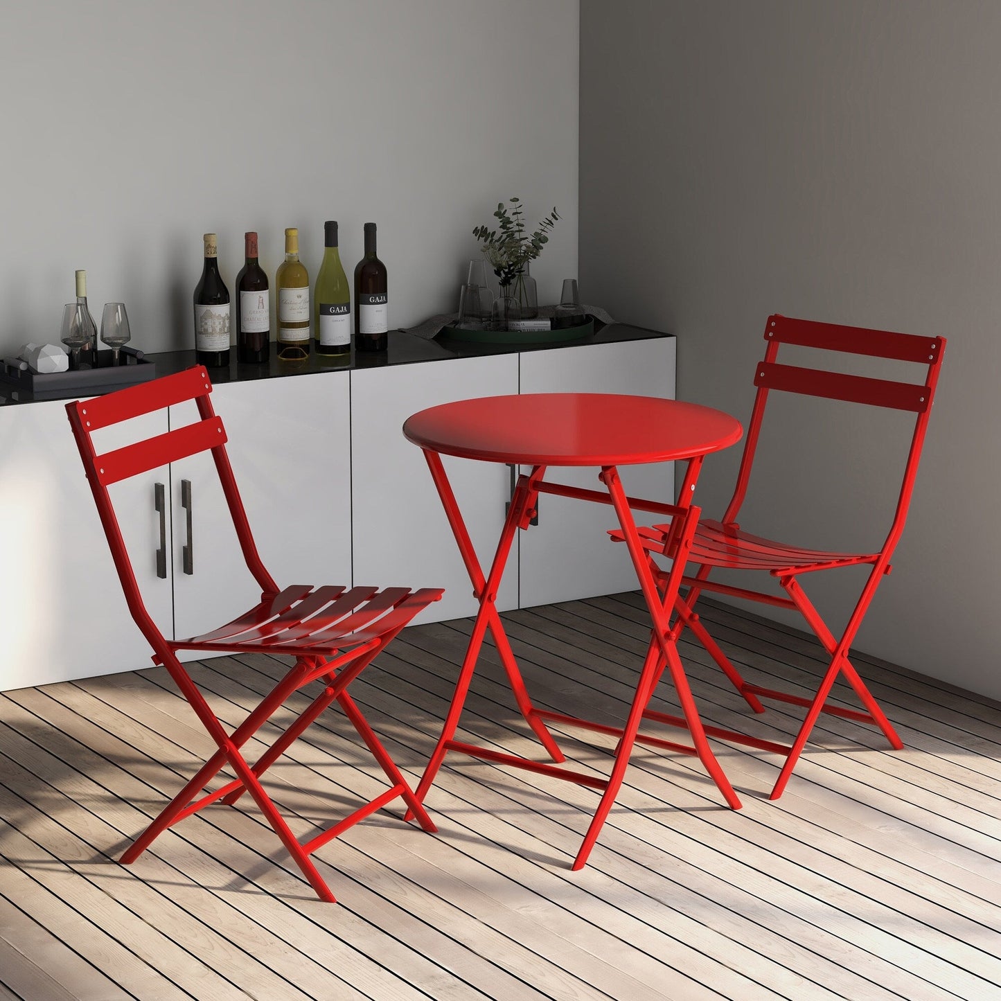Ensemble bistro minimaliste 3 pièces pour patio : table ronde pliable et chaises