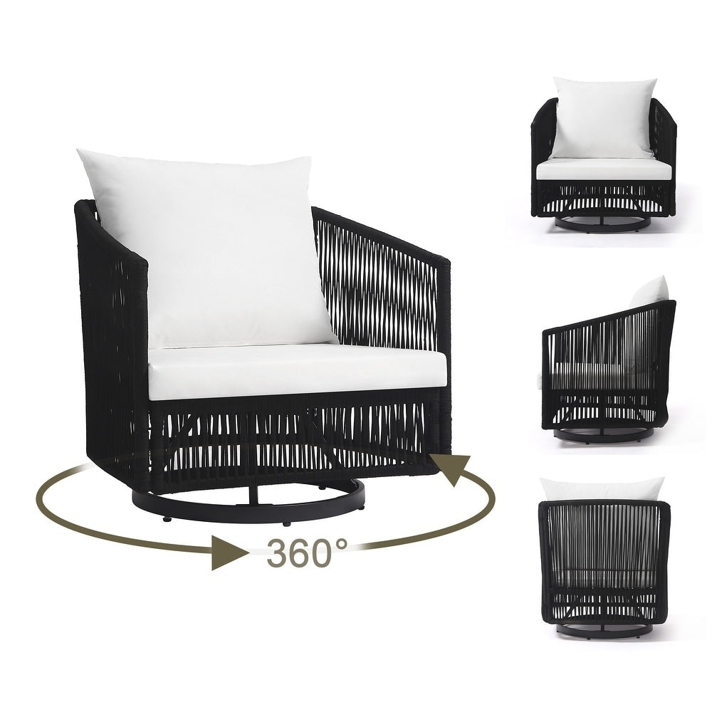 Ensemble de 3 chaises longues pivotantes d'extérieur, style tonneau, pour jardin