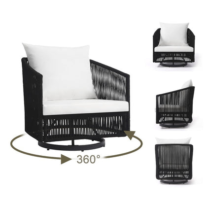 Ensemble de 3 chaises longues pivotantes d'extérieur, style tonneau, pour jardin