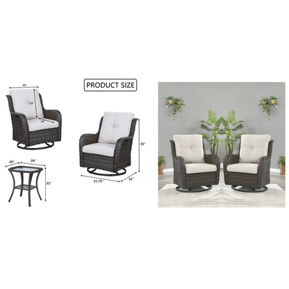 Gymojoy Fauteuil à bascule pivotant d'extérieur en résine tressée 3 pièces avec coussin et table