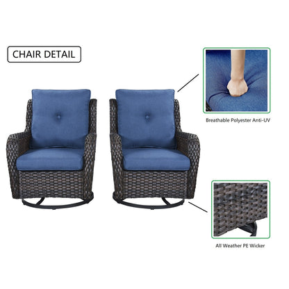 Gymojoy Fauteuil à bascule pivotant d'extérieur en résine tressée 3 pièces avec coussin et table