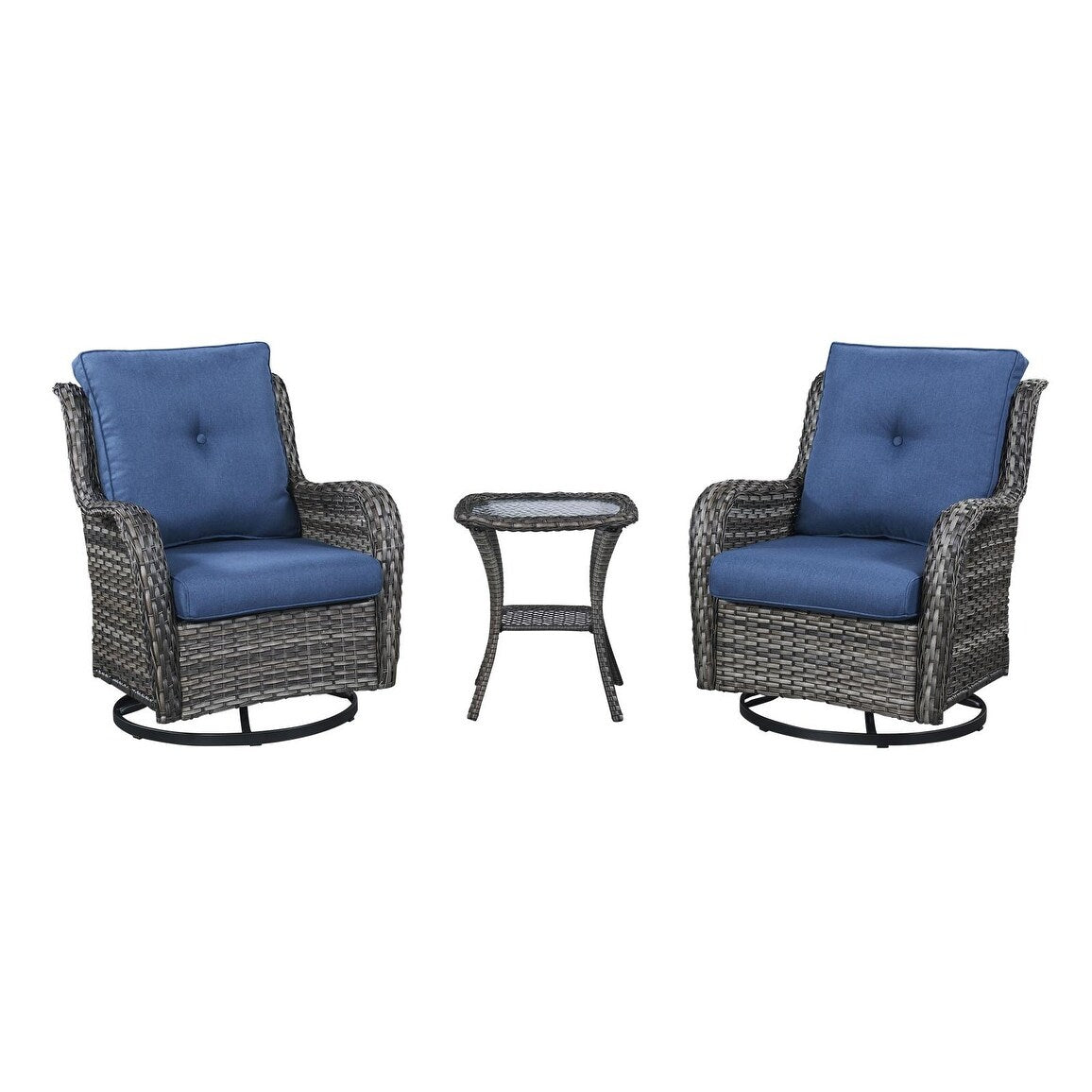 Gymojoy Fauteuil à bascule pivotant d'extérieur en résine tressée 3 pièces avec coussin et table