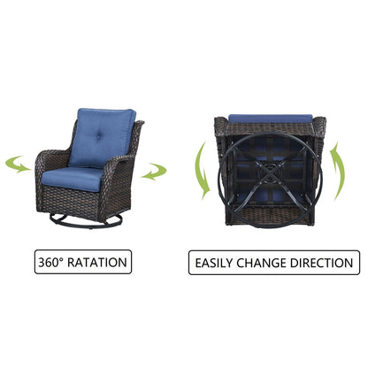 Gymojoy Fauteuil à bascule pivotant d'extérieur en résine tressée 3 pièces avec coussin et table