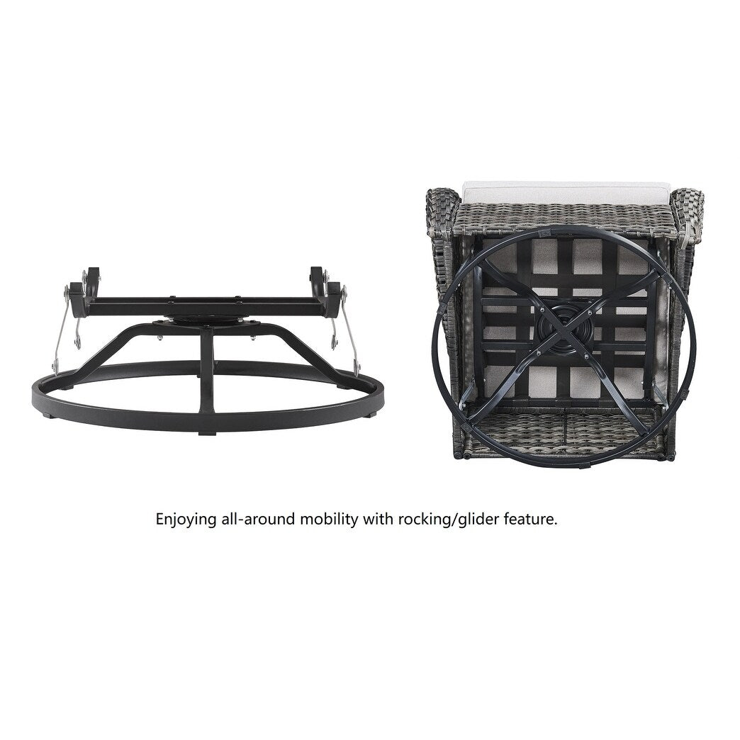 Gymojoy Fauteuil à bascule pivotant d'extérieur en résine tressée 3 pièces avec coussin et table