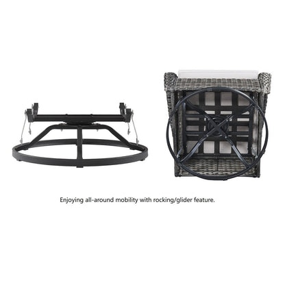 Gymojoy Fauteuil à bascule pivotant d'extérieur en résine tressée 3 pièces avec coussin et table