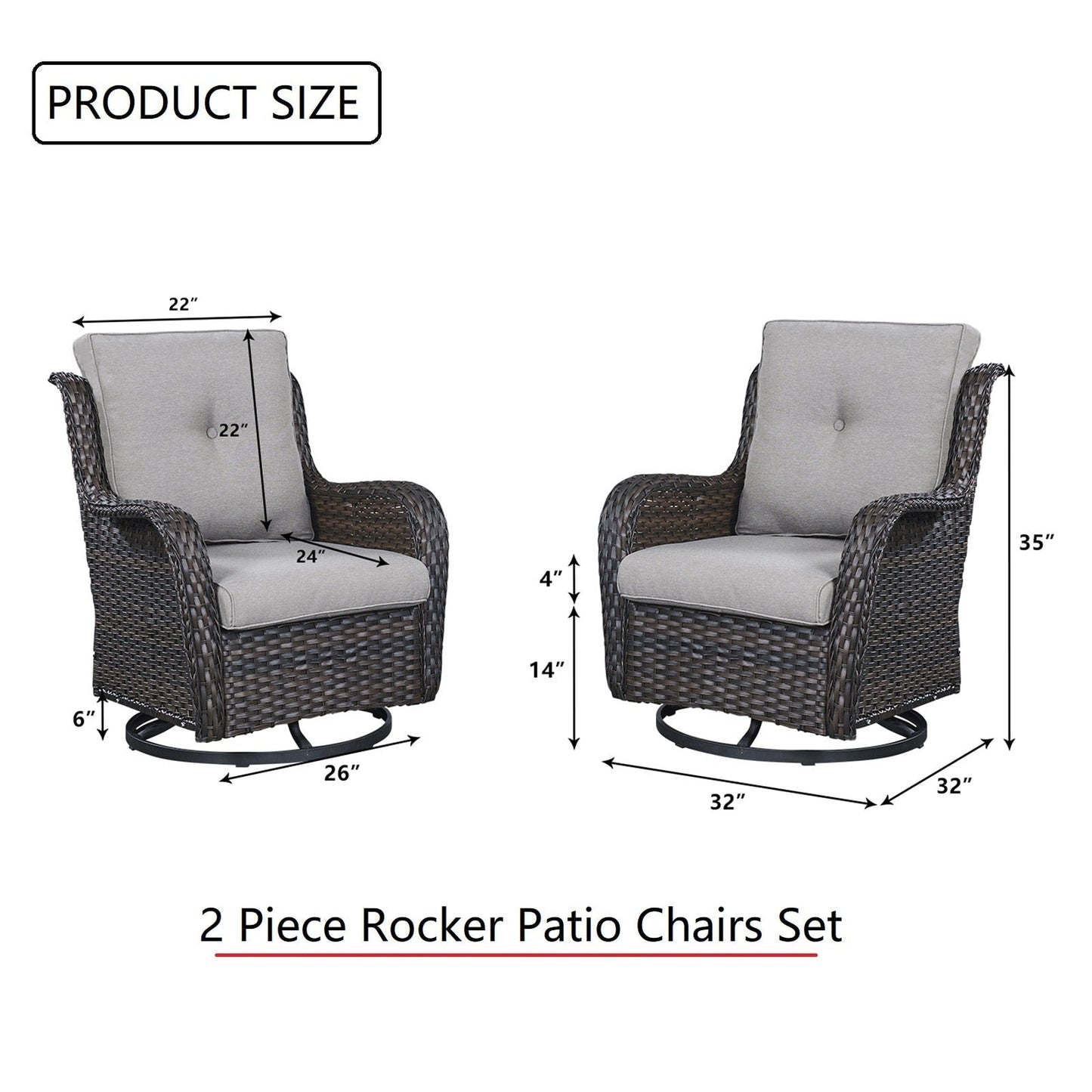 Gymojoy Fauteuil à bascule pivotant d'extérieur en résine tressée 3 pièces avec coussin et table