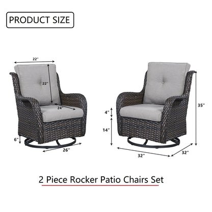 Gymojoy Fauteuil à bascule pivotant d'extérieur en résine tressée 3 pièces avec coussin et table