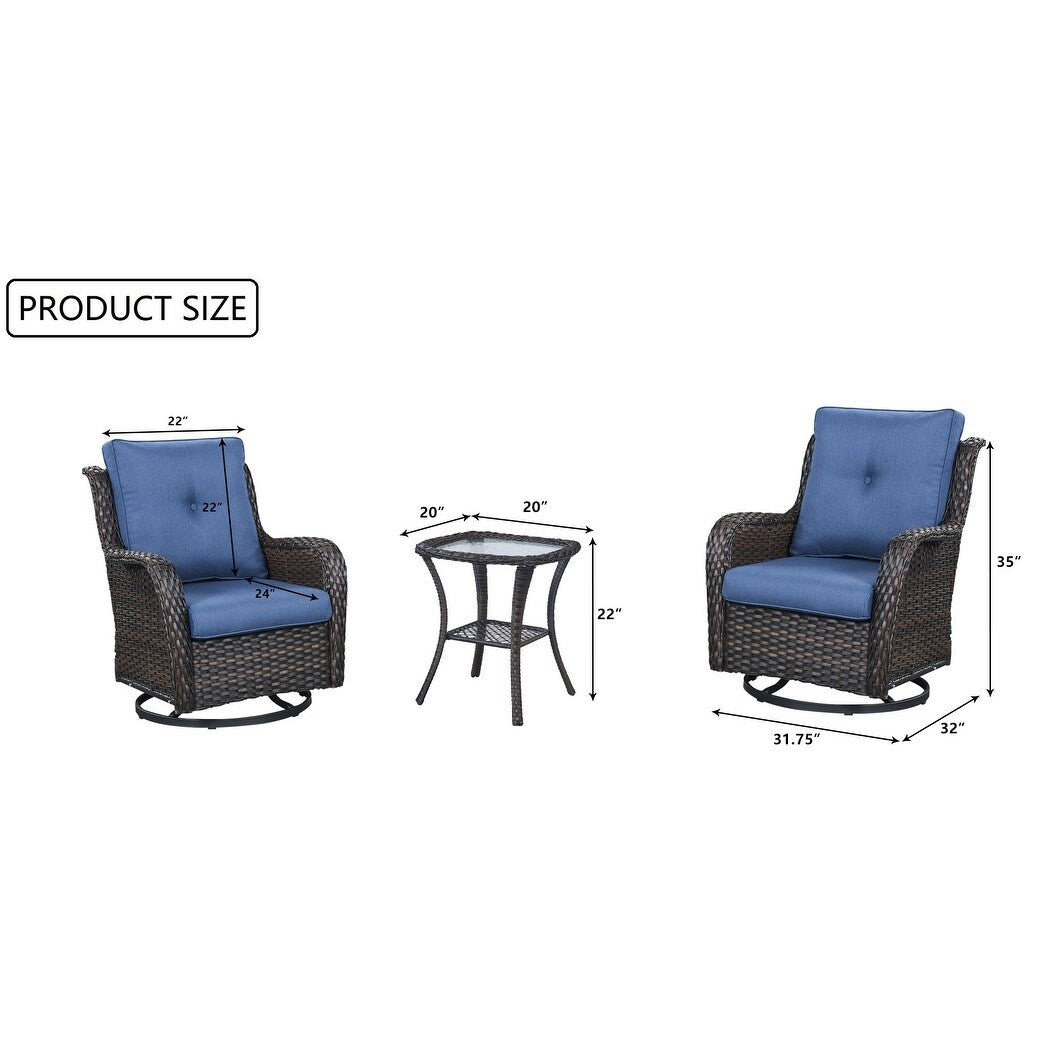 Gymojoy Fauteuil à bascule pivotant d'extérieur en résine tressée 3 pièces avec coussin et table