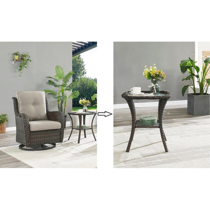 Gymojoy Fauteuil à bascule pivotant d'extérieur en résine tressée 3 pièces avec coussin et table