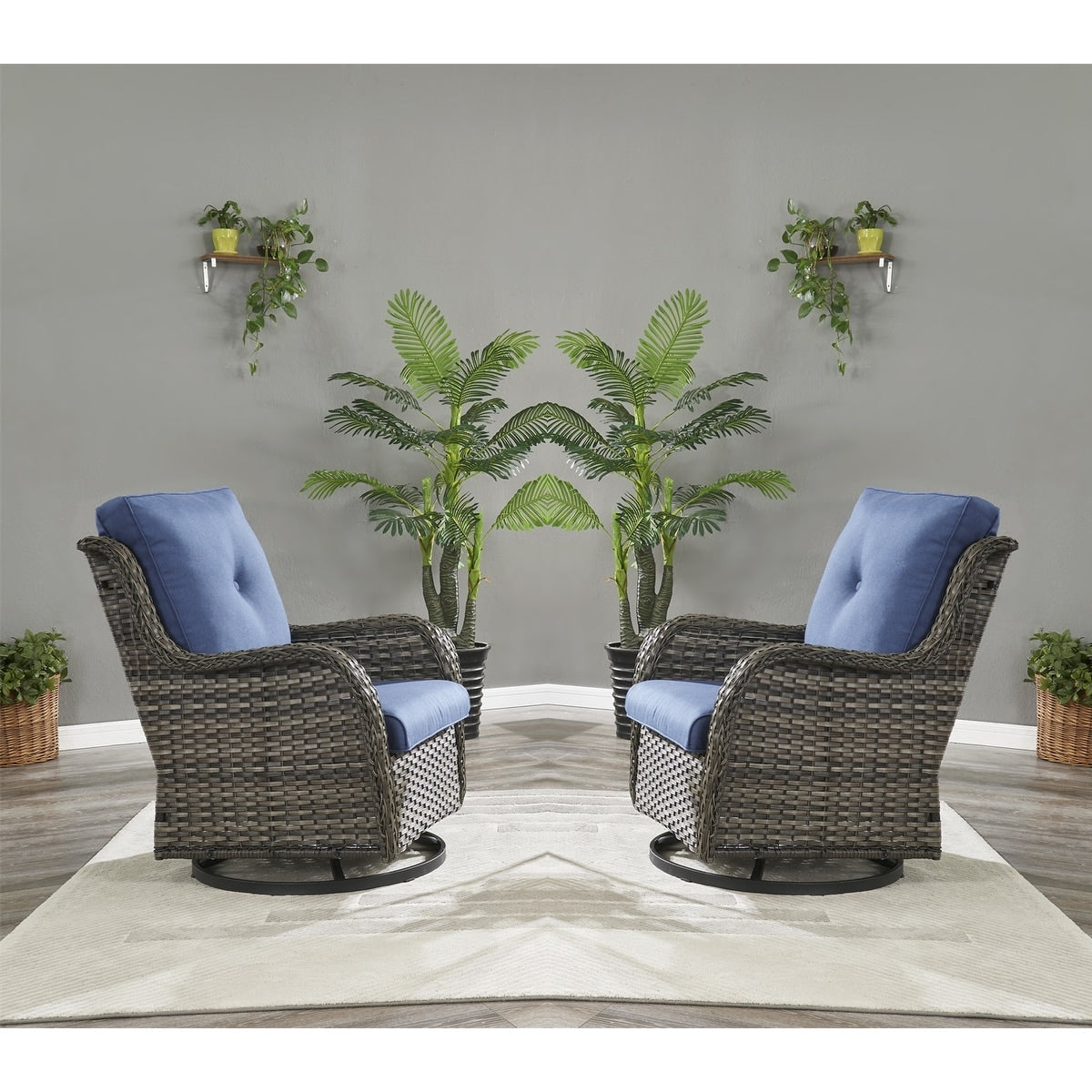 Gymojoy Fauteuil à bascule pivotant d'extérieur en résine tressée 3 pièces avec coussin et table