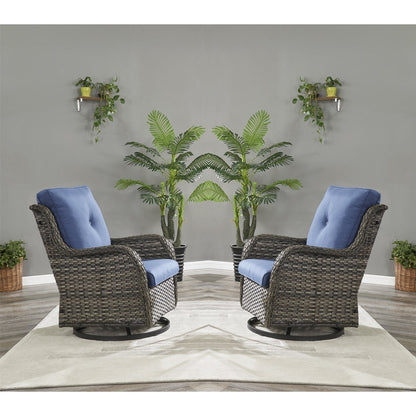 Gymojoy Fauteuil à bascule pivotant d'extérieur en résine tressée 3 pièces avec coussin et table