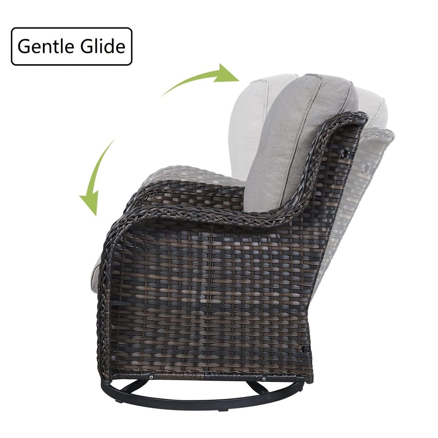 Gymojoy Fauteuil à bascule pivotant d'extérieur en résine tressée 3 pièces avec coussin et table