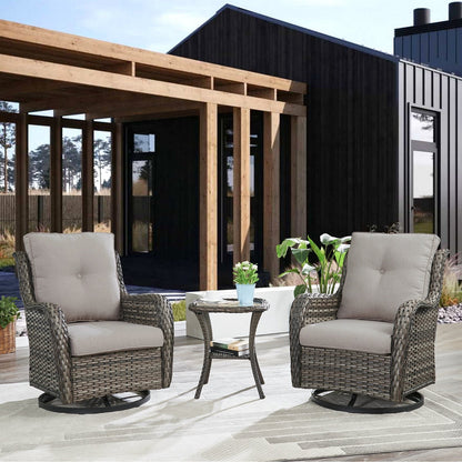 Gymojoy Fauteuil à bascule pivotant d'extérieur en résine tressée 3 pièces avec coussin et table