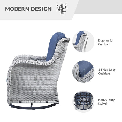 Gymojoy Fauteuil à bascule pivotant d'extérieur en résine tressée 3 pièces avec coussin et table