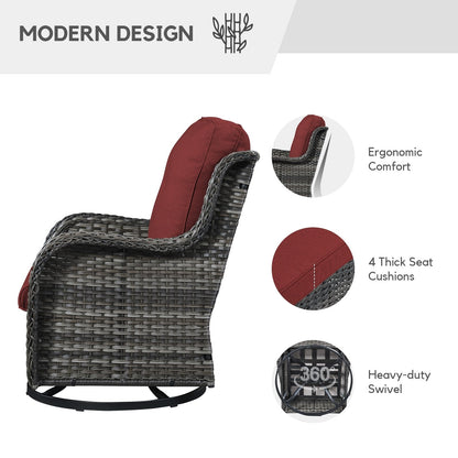 Gymojoy Fauteuil à bascule pivotant d'extérieur en résine tressée 3 pièces avec coussin et table