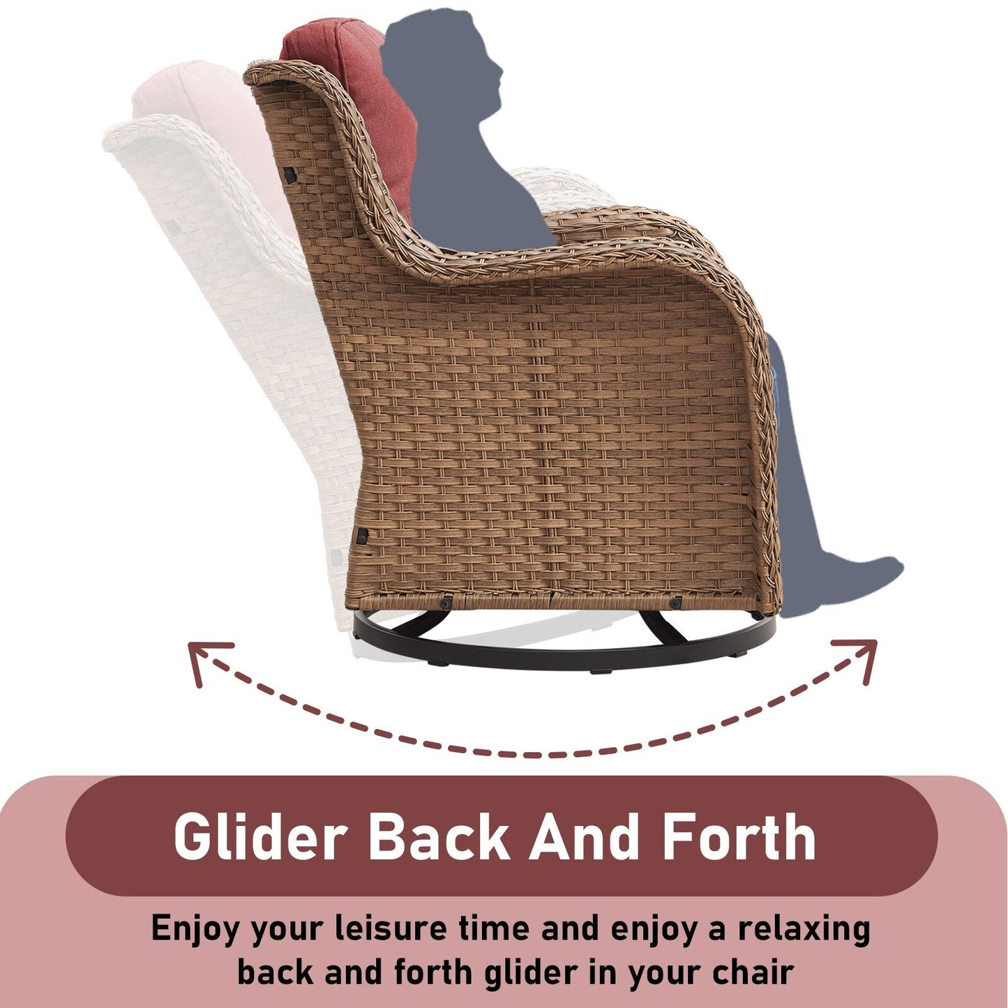 Gymojoy Fauteuil à bascule pivotant d'extérieur en résine tressée 3 pièces avec coussin et table