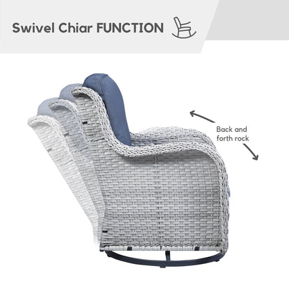 Gymojoy Fauteuil à bascule pivotant d'extérieur en résine tressée 3 pièces avec coussin et table