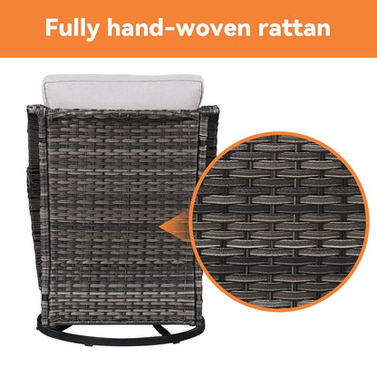 Gymojoy Fauteuil à bascule pivotant d'extérieur en résine tressée 3 pièces avec coussin et table