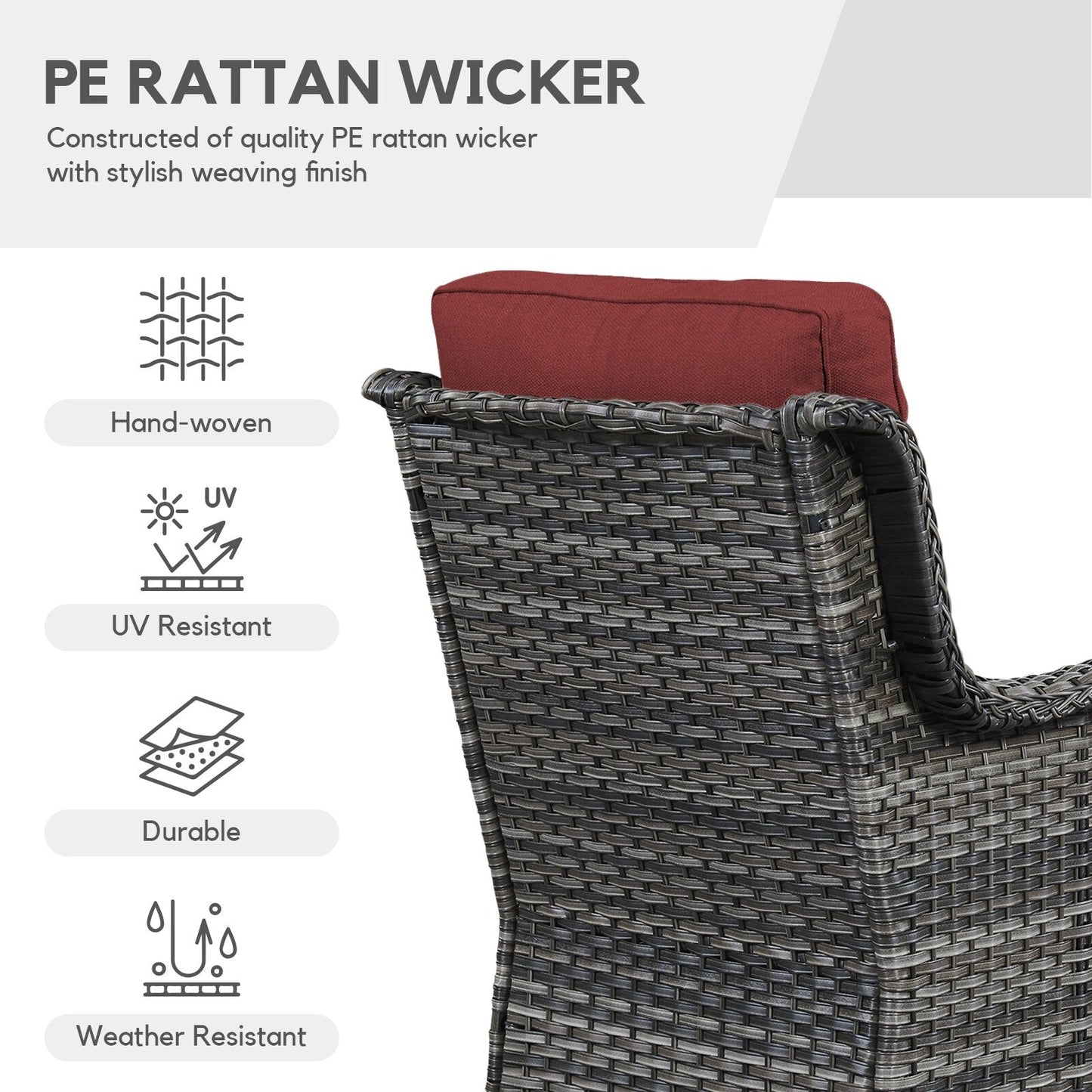 Gymojoy Fauteuil à bascule pivotant d'extérieur en résine tressée 3 pièces avec coussin et table