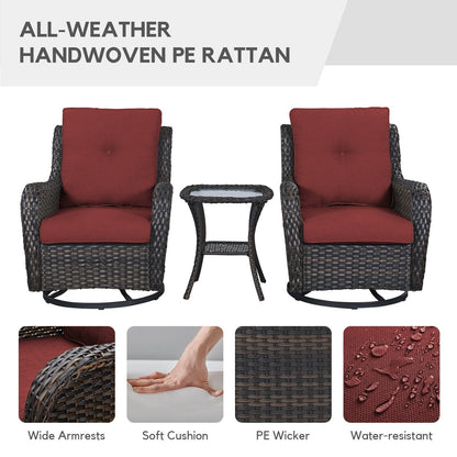 Gymojoy Fauteuil à bascule pivotant d'extérieur en résine tressée 3 pièces avec coussin et table