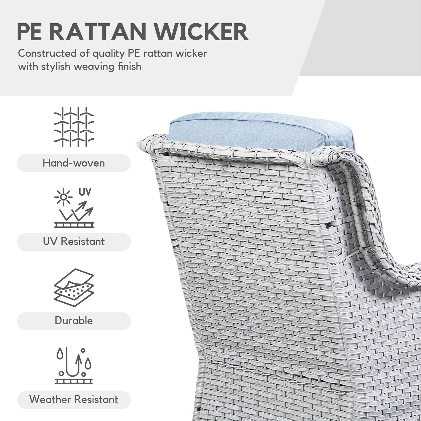 Gymojoy Fauteuil à bascule pivotant d'extérieur en résine tressée 3 pièces avec coussin et table