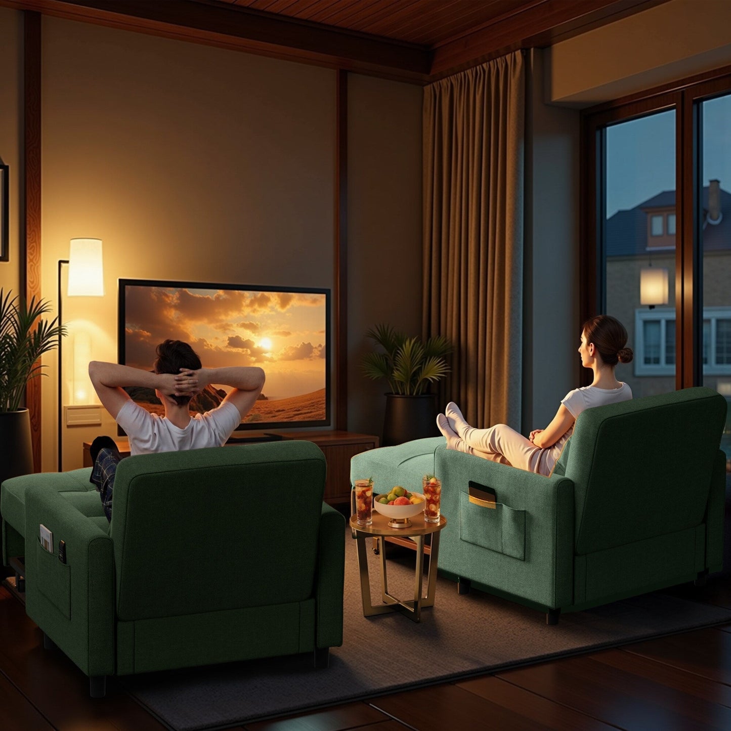 Canapé-lit convertible 3 en 1, avec fauteuil gigogne et lit pliant, idéal pour le salon.