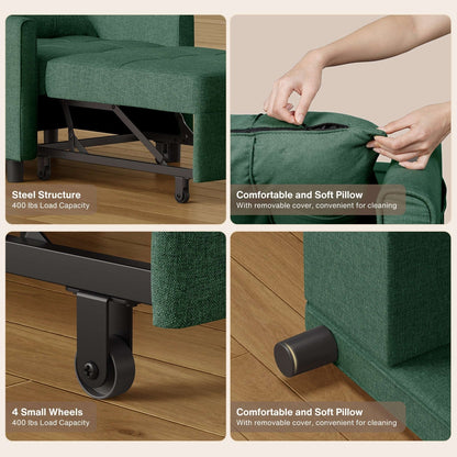 Canapé-lit convertible 3 en 1, avec fauteuil gigogne et lit pliant, idéal pour le salon.