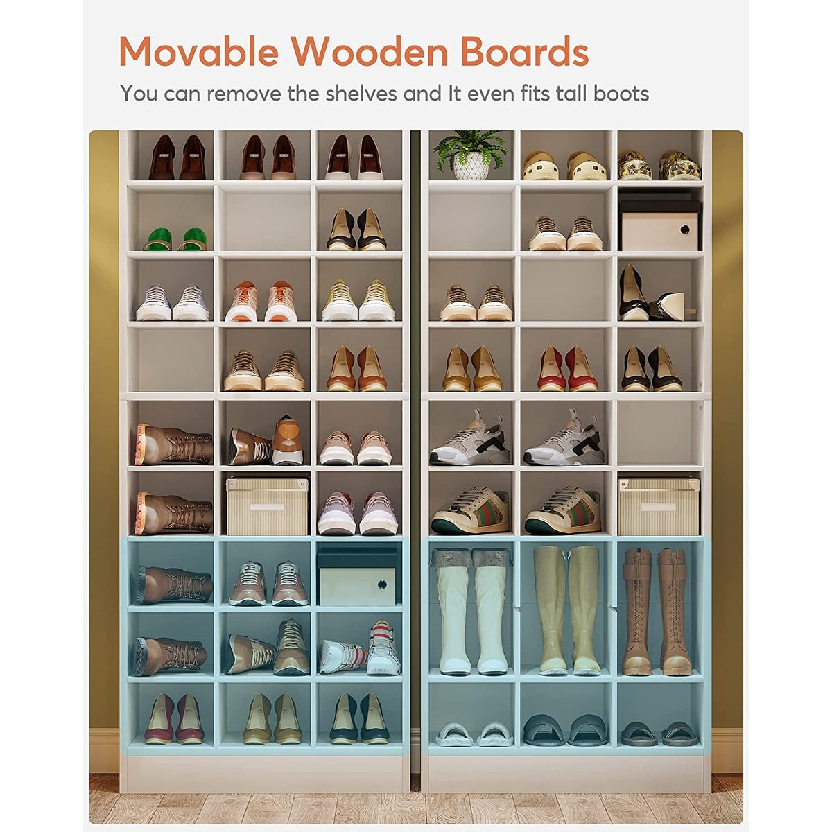 Armoire à chaussures haute pour 30 paires, étagère à chaussures en bois blanc à 10 niveaux pour placard ou entrée - 10 niveaux