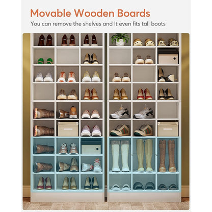 Armoire à chaussures haute pour 30 paires, étagère à chaussures en bois blanc à 10 niveaux pour placard ou entrée - 10 niveaux