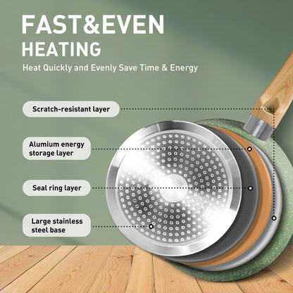 Ensemble de 30 pièces de batterie de cuisine en granit, comprenant casseroles et poêles antiadhésives.