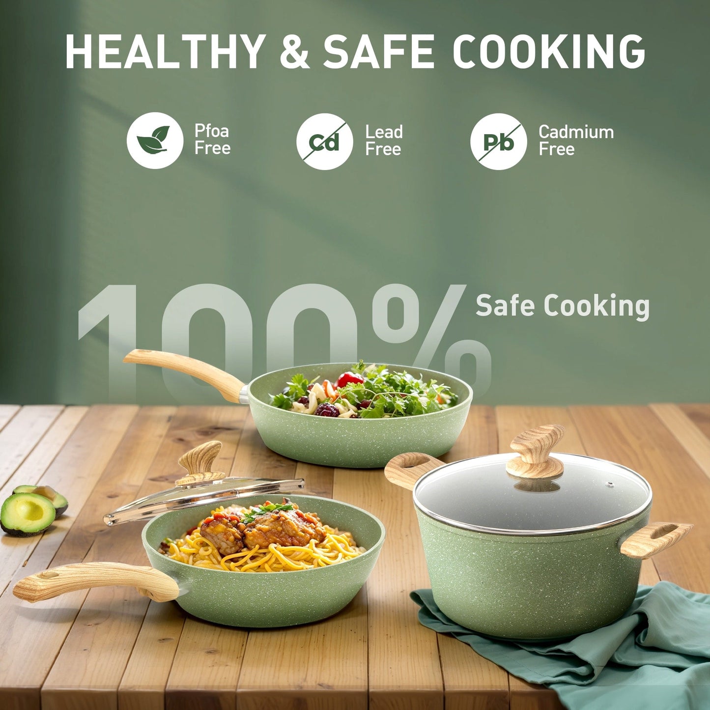 Ensemble de 30 pièces de batterie de cuisine en granit, comprenant casseroles et poêles antiadhésives.