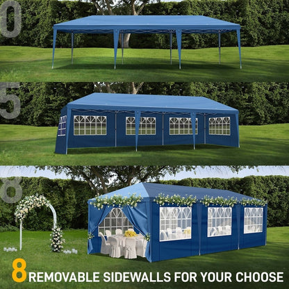 Gazebo pliable en toile Oxford 30x10FT avec 8 sacs de sable et 8 parois latérales avec sac de rangement pour remorqueur - 30x10x8.8FT(LDH)