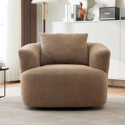 Fauteuil pivotant à 360°, fauteuil d'appoint en bouclette de 38,2 cm avec coussin décoratif, fauteuil-canapé rembourré avec accoudoirs incurvés