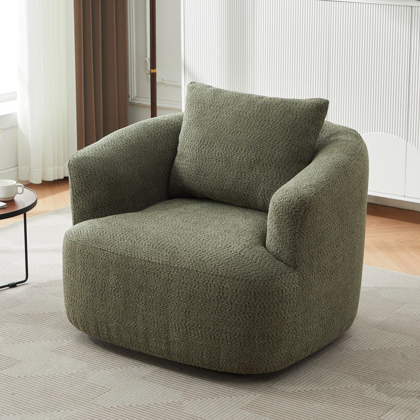 Fauteuil pivotant à 360°, fauteuil d'appoint en bouclette de 38,2 cm avec coussin décoratif, fauteuil-canapé rembourré avec accoudoirs incurvés
