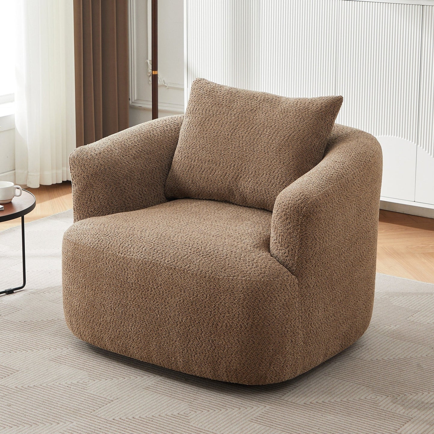 Fauteuil pivotant à 360°, fauteuil d'appoint en bouclette de 38,2 cm avec coussin décoratif, fauteuil-canapé rembourré avec accoudoirs incurvés