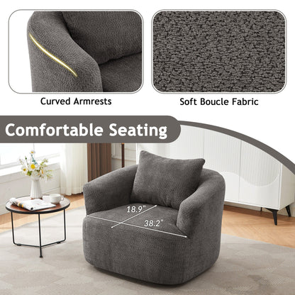 Fauteuil pivotant à 360°, fauteuil d'appoint en bouclette de 38,2 cm avec coussin décoratif, fauteuil-canapé rembourré avec accoudoirs incurvés