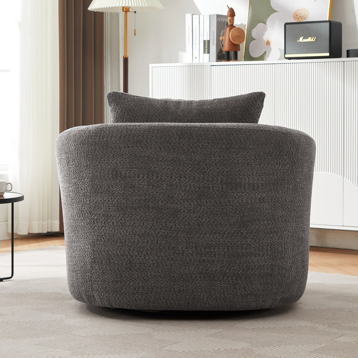 Fauteuil pivotant à 360°, fauteuil d'appoint en bouclette de 38,2 cm avec coussin décoratif, fauteuil-canapé rembourré avec accoudoirs incurvés