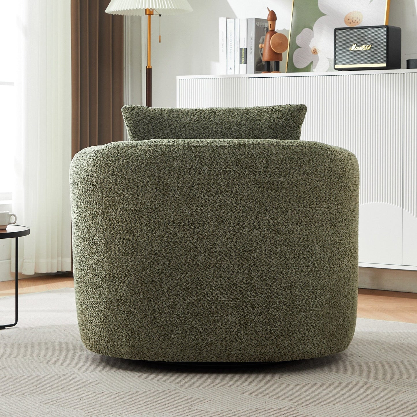 Fauteuil pivotant à 360°, fauteuil d'appoint en bouclette de 38,2 cm avec coussin décoratif, fauteuil-canapé rembourré avec accoudoirs incurvés