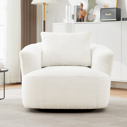 Fauteuil pivotant à 360°, fauteuil d'appoint en bouclette de 38,2 cm avec coussin décoratif, fauteuil-canapé rembourré avec accoudoirs incurvés