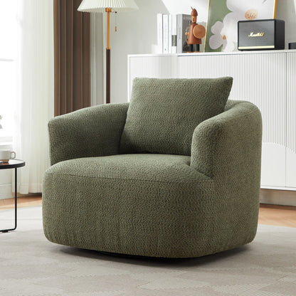Fauteuil pivotant à 360°, fauteuil d'appoint en bouclette de 38,2 cm avec coussin décoratif, fauteuil-canapé rembourré avec accoudoirs incurvés