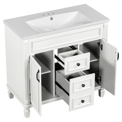 Meuble-lavabo moderne de 91 cm (36 po) avec vasque et armoire à miroir, 2 portes et 2 tiroirs